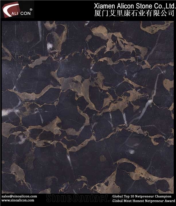 China Black Portoro Gold Slabs & Tiles, Portoro Black Marble Tiles