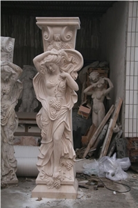 1518 White Marble Woman Carved Column