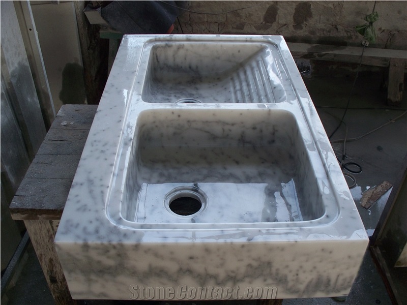 Bianco Carrara Wash Sink Basin Square, White Marble Basin