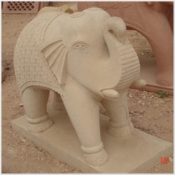 Sandstone Elephant Sculpture, Tint Mint Beige Sandstone Sculpture