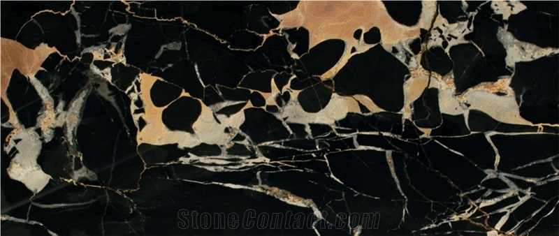 Portoro Macchia Larga Marble Tiles, Italy Black Marble