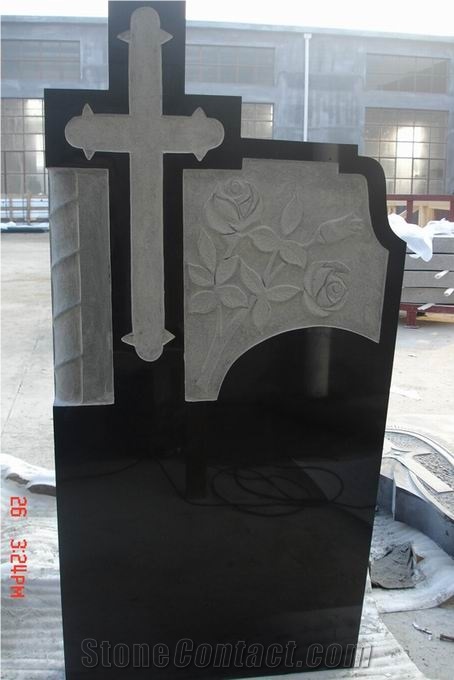 Black Cross Upright Monument, China Black Granite Upright Monuments