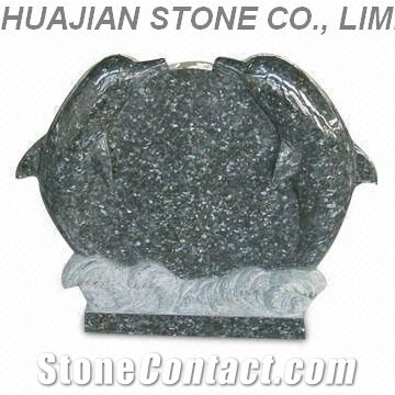 Dolphin Style Headstone, Grey Granite Headstone