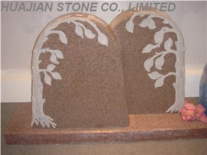 Granite Headstones With Carving Trees, Shidao Red Granite Headstones