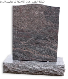 Grey Granite with Carving Flower, Headstone, Monum