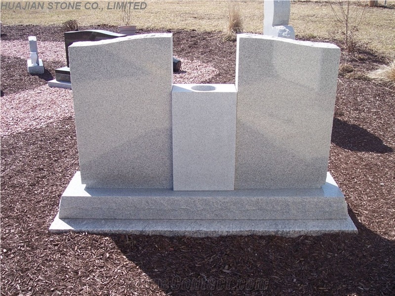 Grey Granite with Carving Flower, Headstone, Monum