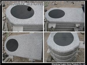 Oval Top Grey Headstone, Pearl Flower Grey Granite Headstone