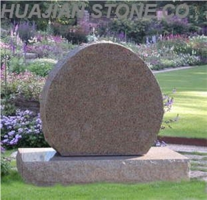 Oval Top Headstone, Red Granite Headstone