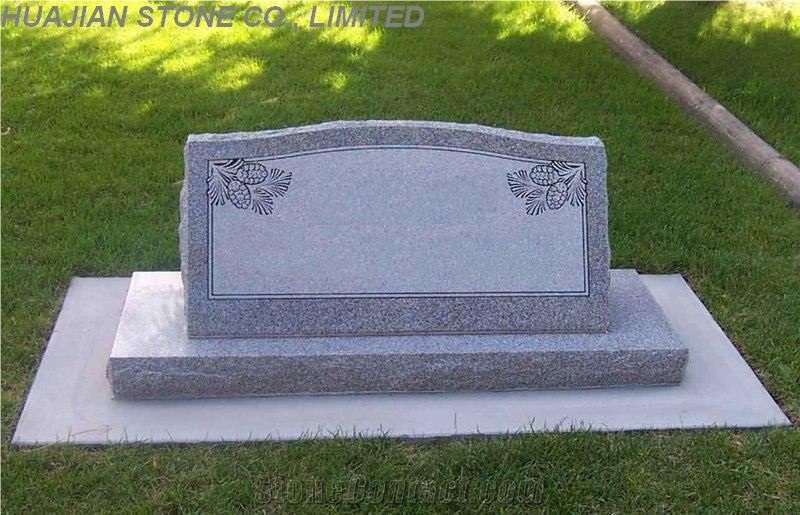 Slant Grave Markers, Grey Granite Monument, Tombstone