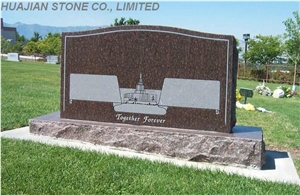 Upright Serp Top Granite Tombstone, Red Granite Tombstone