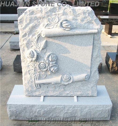 White Marble Monument with Carving Flowers