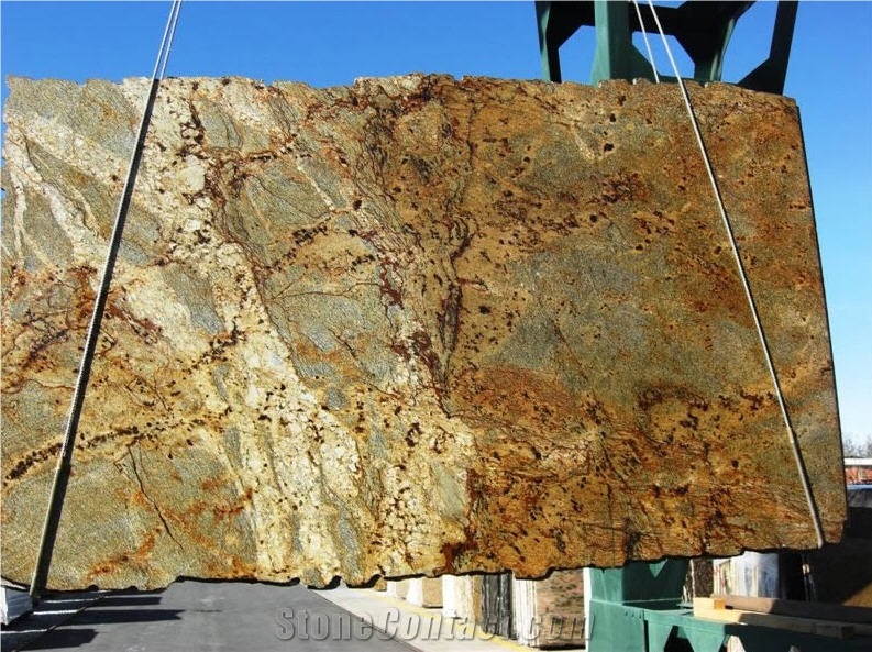 Golden Crystal Granite Slabs, Brazil Yellow Granite