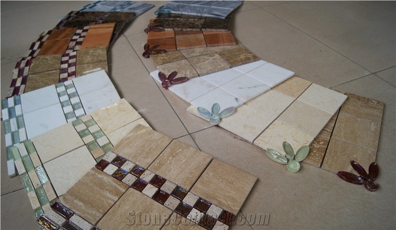 Crystal Glass Mosaic Mix Stones, Beige Marble Glass Mosaic