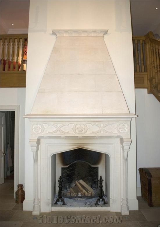 Bespoke Stone Fireplace, Beige Limestone Fireplace
