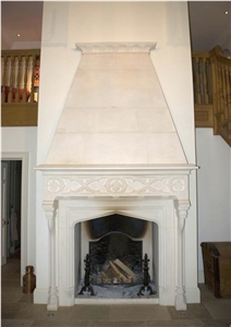 Bespoke Stone Fireplace, Beige Limestone Fireplace