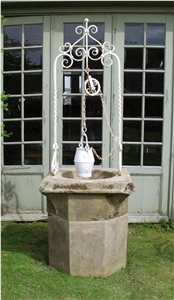 Sandstone Wellhead with Iron Overthrow, Beige Sandstone Other Landscaping