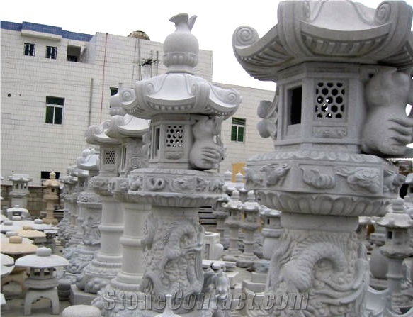Chinese Granite Lanterns, Grey Granite Lanterns