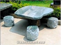 Granite Stone Table Bench Chairs, Green Granite Bench