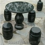 Granite Stone Table Bench Chairs, Black Granite Bench