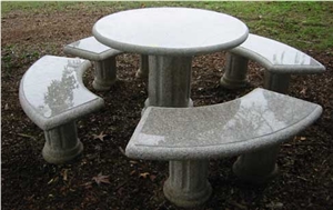 Granite Stone Table Bench Chairs, Grey Granite Bench