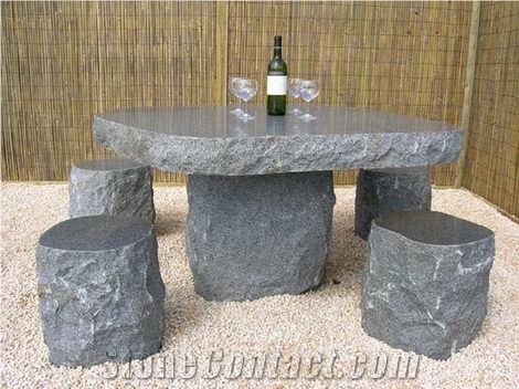 Grey Granite Table & Bench