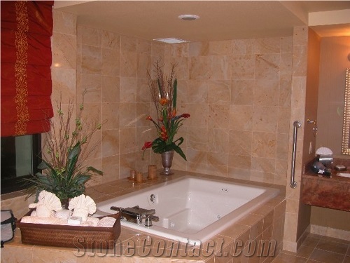 Bath Tub Deck and Surround, Crema Reale Yellow Marble Bath Tub