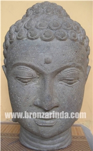 Buddha Bust, Buddha Bust on Base, Buddha Head, Stone Carving Grey Sandstone Sculpture, Statue