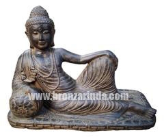 Buddha Head, Buddha Head on Base, Buddha Relax, Bu, Stone Carving Grey Sandstone Sculpture, Statue