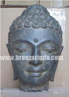 Buddha Head, Buddha Head on Base, Buddha Relax, Bu, Stone Carving Grey Sandstone Sculpture, Statue