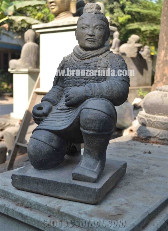 Chinese Buddha, Chinese Warrior, Elephant, Frog, Stone Carving Grey Sandstone Sculpture, Statue