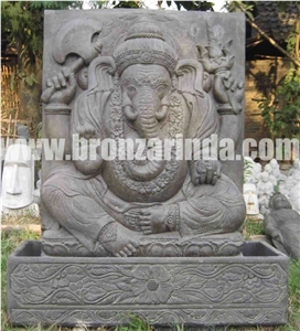 Frog with Hole Water, Ganesha Fountain, Happy Budd, Stone Carving Grey Sandstone Sculpture, Statue