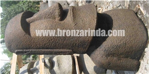 Lying Monk, Marriane, Moai, Seated Ganesha, StoneCarving Grey Sandstone Sculpture, Statue