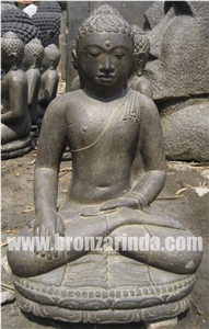 Seated Buddha, Stone Carving Grey Sandstone Sculpture, Statue