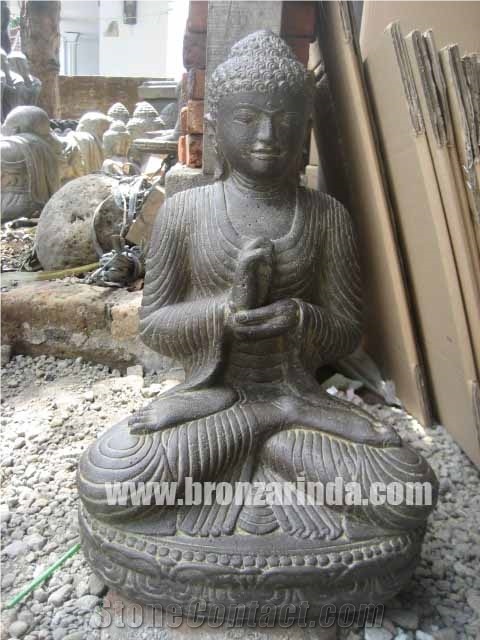 Seated Buddha, Seated Buddha Japan, Stone Carving Grey Sandstone Sculpture, Statue