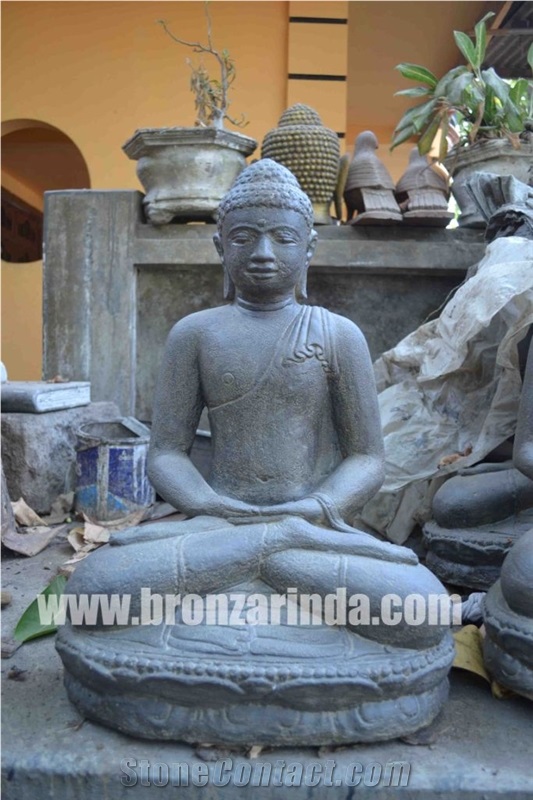 Seated Buddha, Seated Buddha Japan, Stone Carving Grey Sandstone Sculpture, Statue