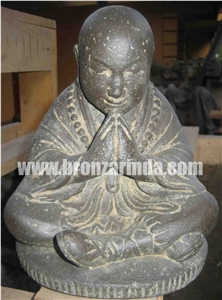 Seated Monk, Stone Carving Grey Sandstone Sculpture, Statue