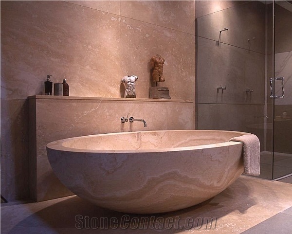 Oval Travertine Stone Bath Tub, Classic Beige Travertine Bath Tub