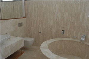 Frrench Vanilla Bath Design, Wall Strip Mosaic, Frrench Vanilla Beige Marble Bath Design