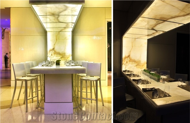 Backlit Onyx Feature Dining Table, Yellow Onyx Tables