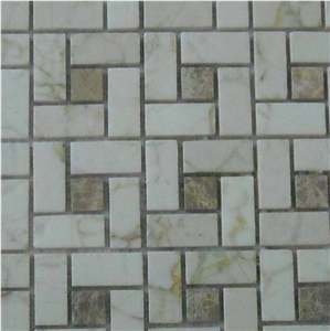 Bianco Teseo and Light Emperador Mosaic, Bianco Teseo Beige Marble Mosaic