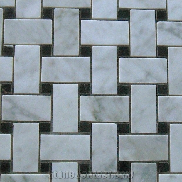 White Carrara Mosaic, Bianco Carrara White Marble Mosaic