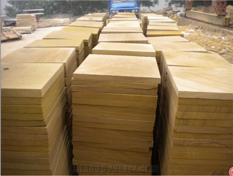 China Yellow Dull Grainy Sandstone Tiles, Professional Supplier