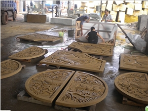 China Yellow Grainy Sandstone Relievo /Wall Reliefs /Relief Carving