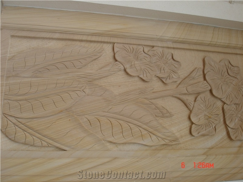 China Yellow Grainy Sandstone Relievo /Wall Reliefs /Relief Carving