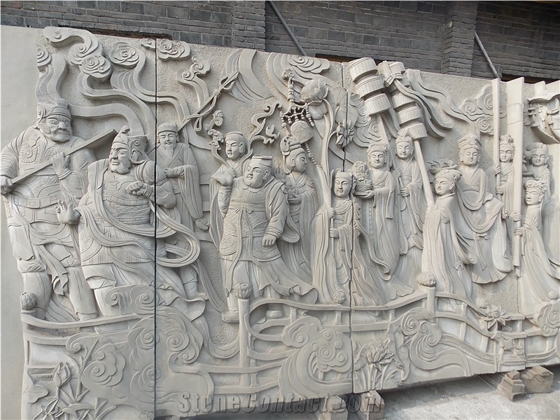 Grey Sandstone Handcrafts Wall Relief Sculpture, Etchings Niya-Decos, China Grey Sandstone Wall Reliefs