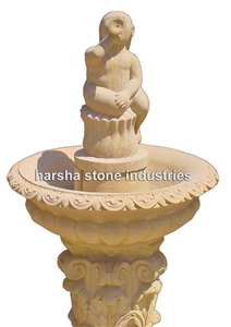 Fountain Carved Ita Gold Sandstone, Ita Gold Yellow Sandstone Fountain