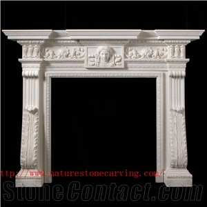 Lion Mantel Fireplace, Beijing White Marble Fireplace