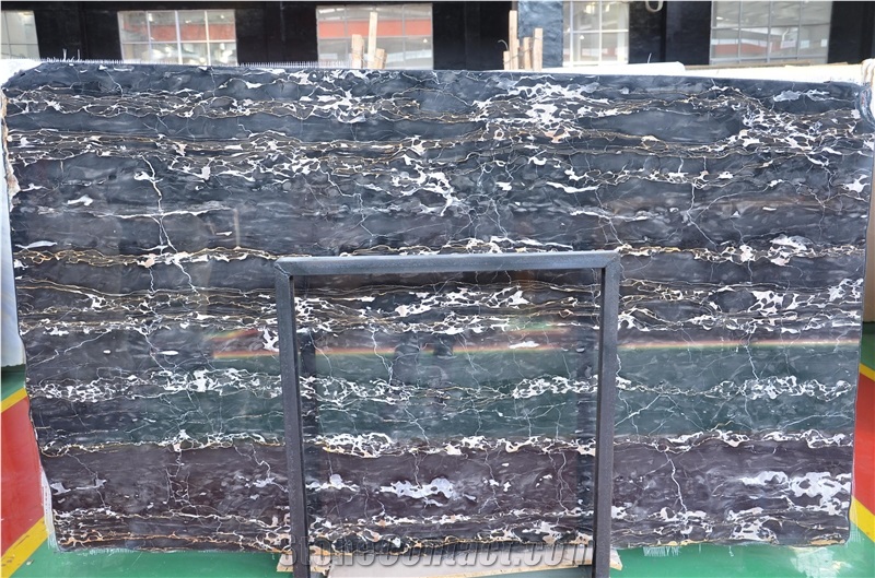 Portoro,Italian Black Marble Slabs, Nero Portoro Black Marble Tiles