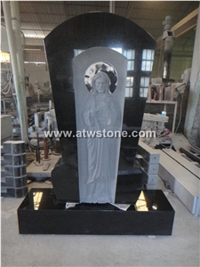 Jet Black Jesus Granite Tombstone