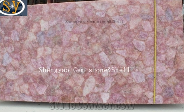 Nature Pink Crystal Semiprecious Stone Slab